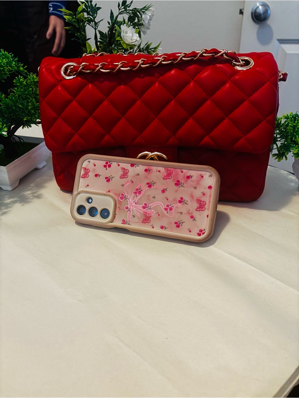 Quilted Red Chain Shoulder Bag